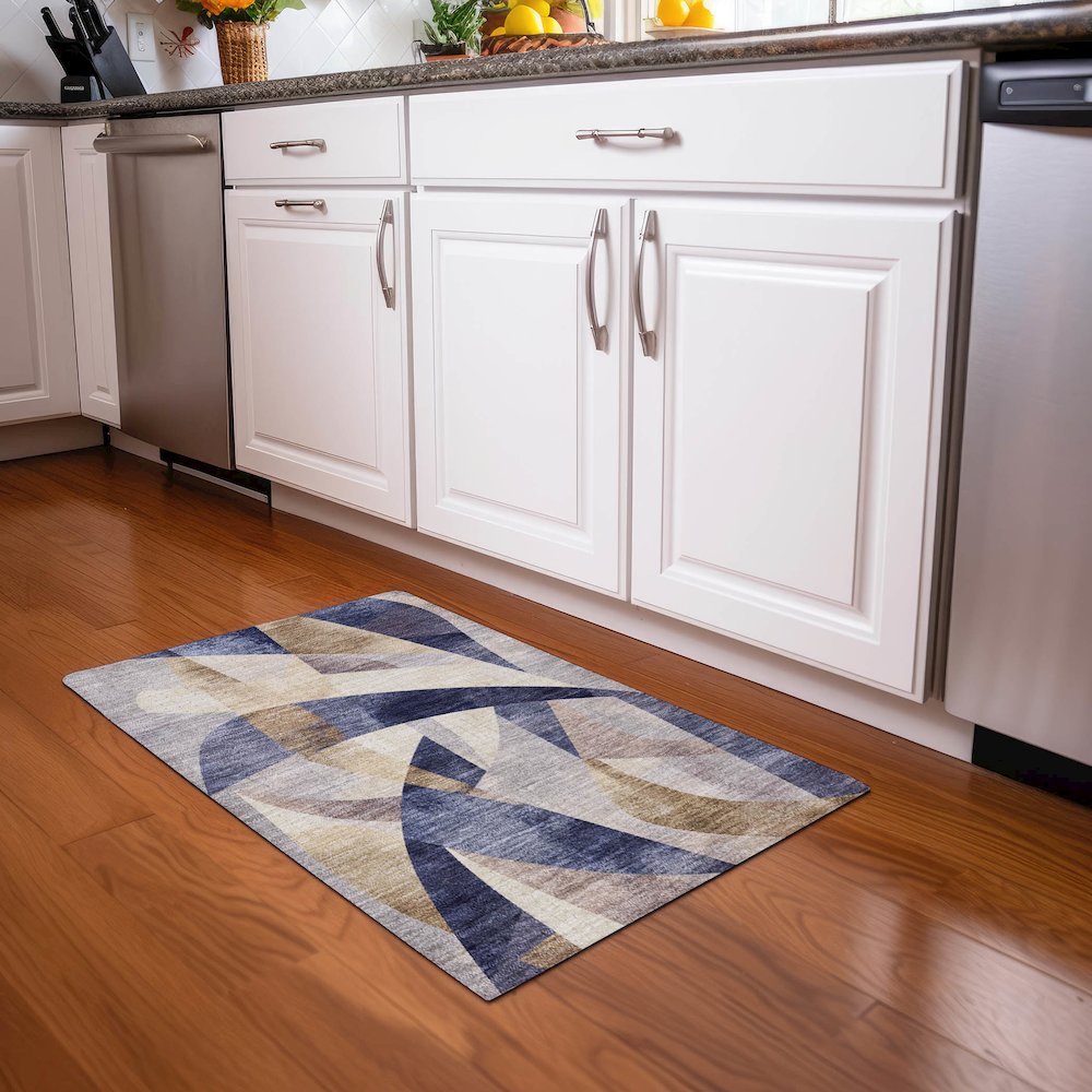 Machine Washable Indoor/Outdoor Chantille Navy 1'8" x 2'6" Rug. Picture 5