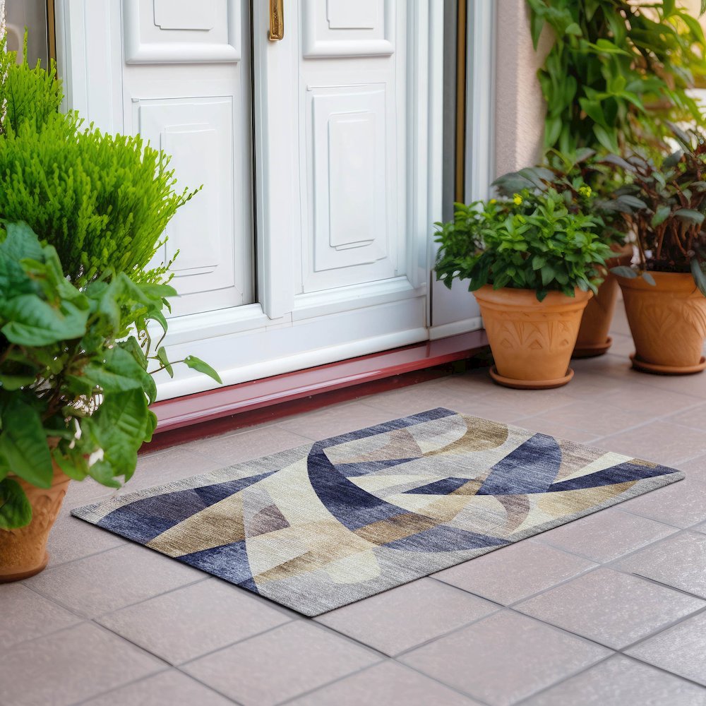 Machine Washable Indoor/Outdoor Chantille Navy 1'8" x 2'6" Rug. Picture 6