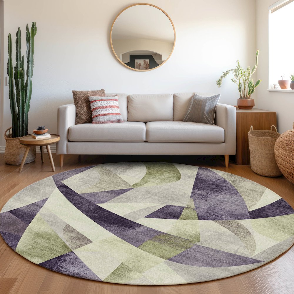 Machine Washable Indoor/Outdoor Chantille Purple 8' x 8' Round Rug. Picture 5