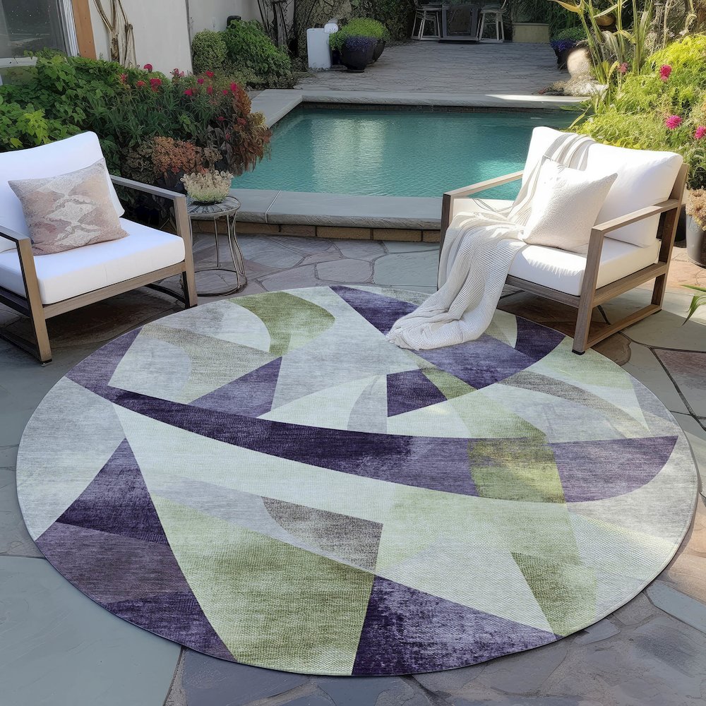 Machine Washable Indoor/Outdoor Chantille Purple 8' x 8' Round Rug. Picture 6