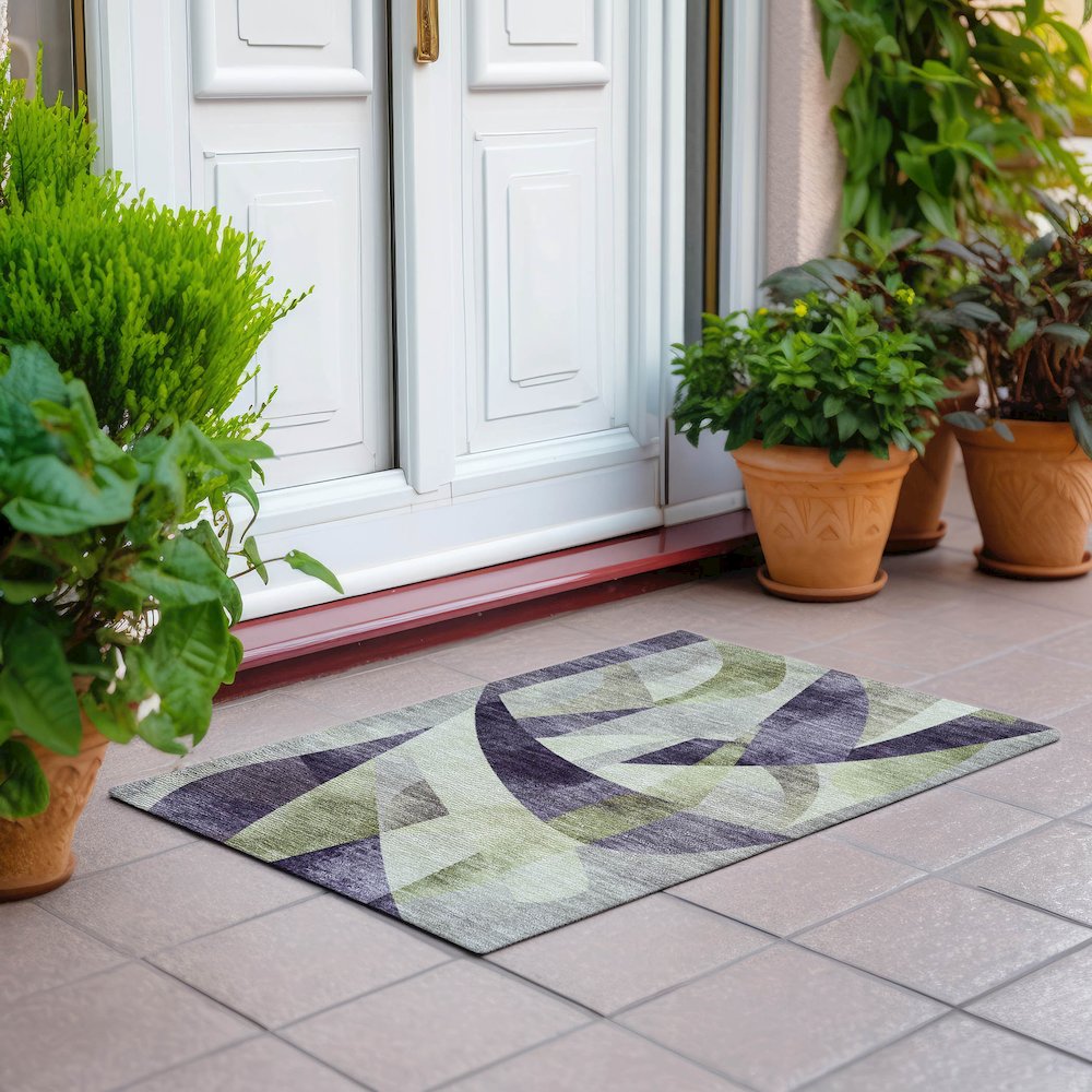 Machine Washable Indoor/Outdoor Chantille Purple 1'8" x 2'6" Rug. Picture 6