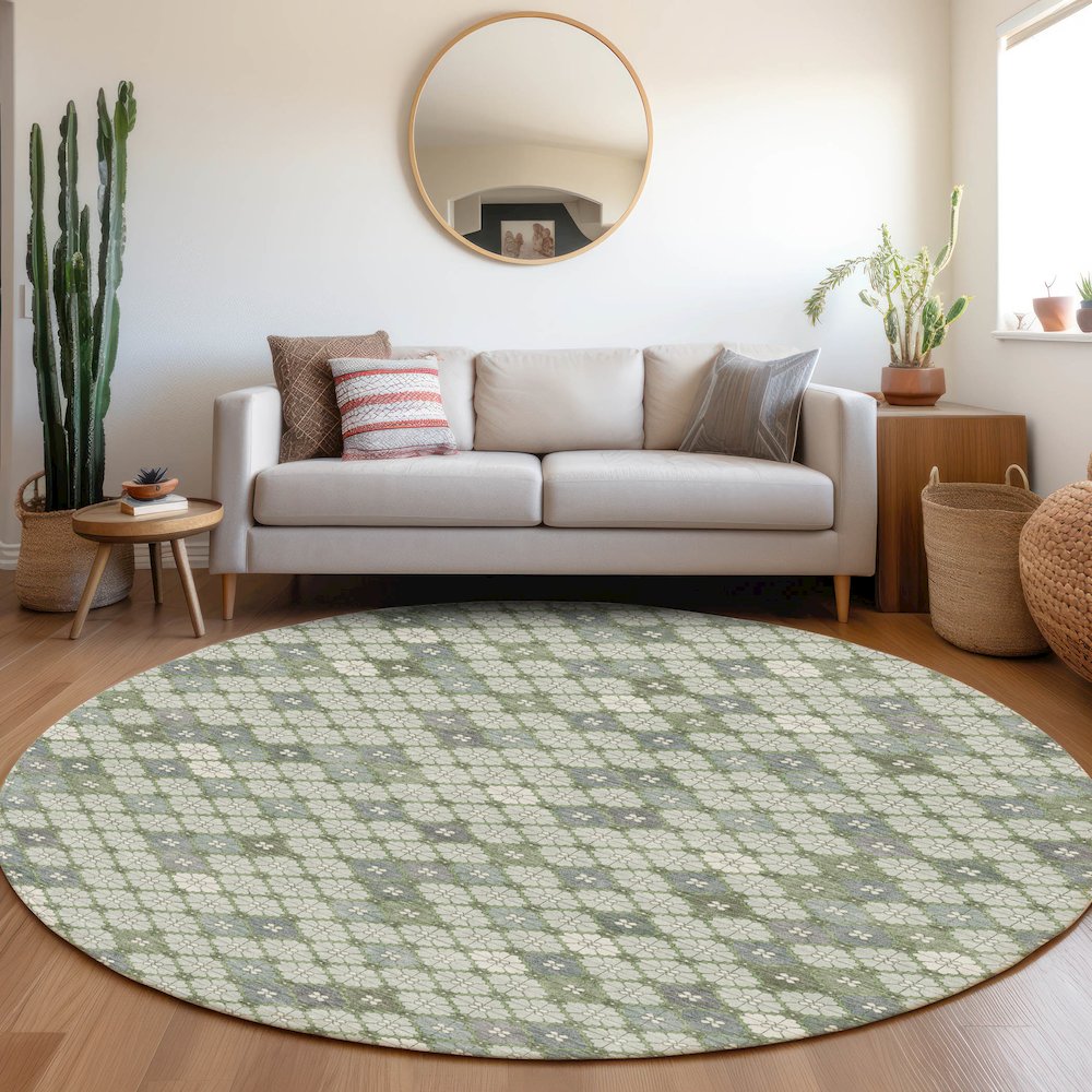 Machine Washable Indoor/Outdoor Chantille Mint 8' x 8' Round Rug. Picture 5