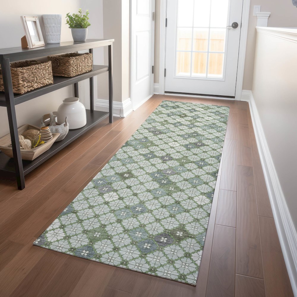 Machine Washable Indoor/Outdoor Chantille Mint 2'3" x 7'6" Runner Rug. Picture 5