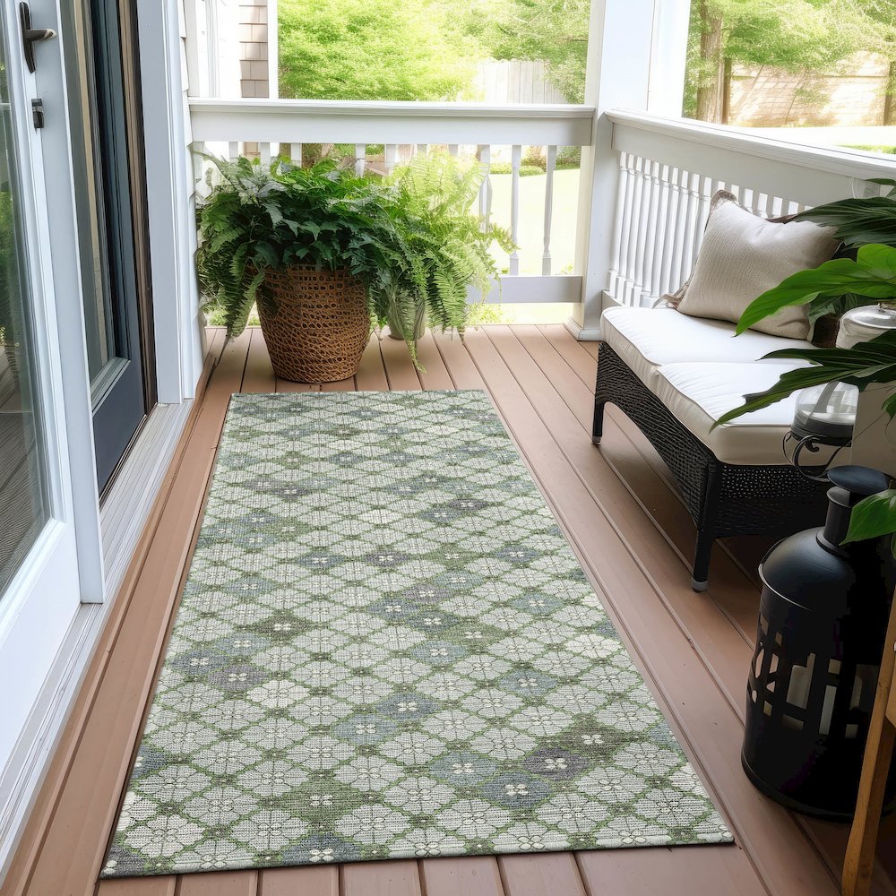 Machine Washable Indoor/Outdoor Chantille Mint 2'3" x 7'6" Runner Rug. Picture 6