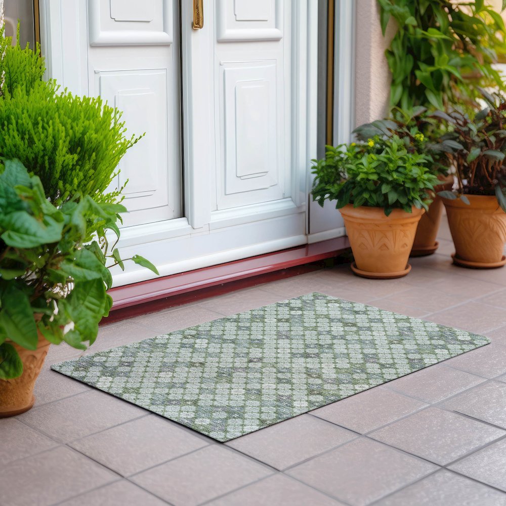 Machine Washable Indoor/Outdoor Chantille Mint 1'8" x 2'6" Rug. Picture 6