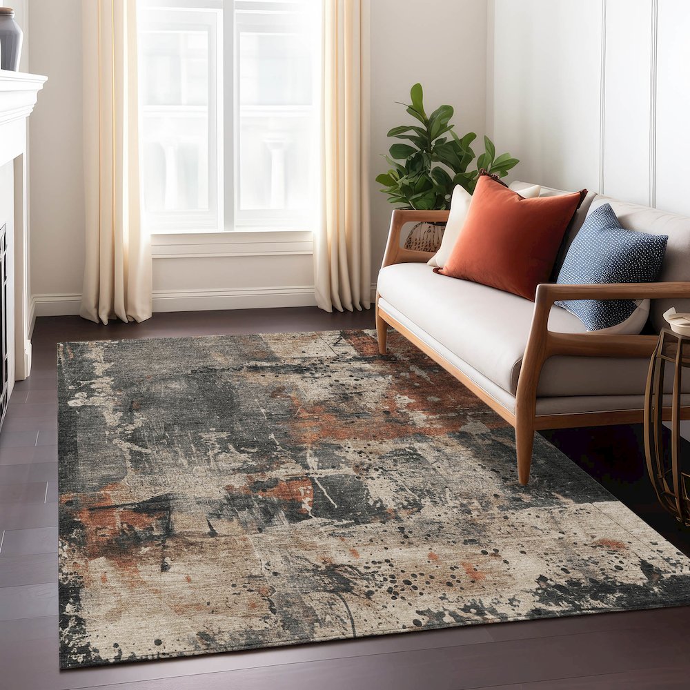 Machine Washable Indoor/Outdoor Chantille Taupe 2'6" x 3'10" Rug. Picture 6