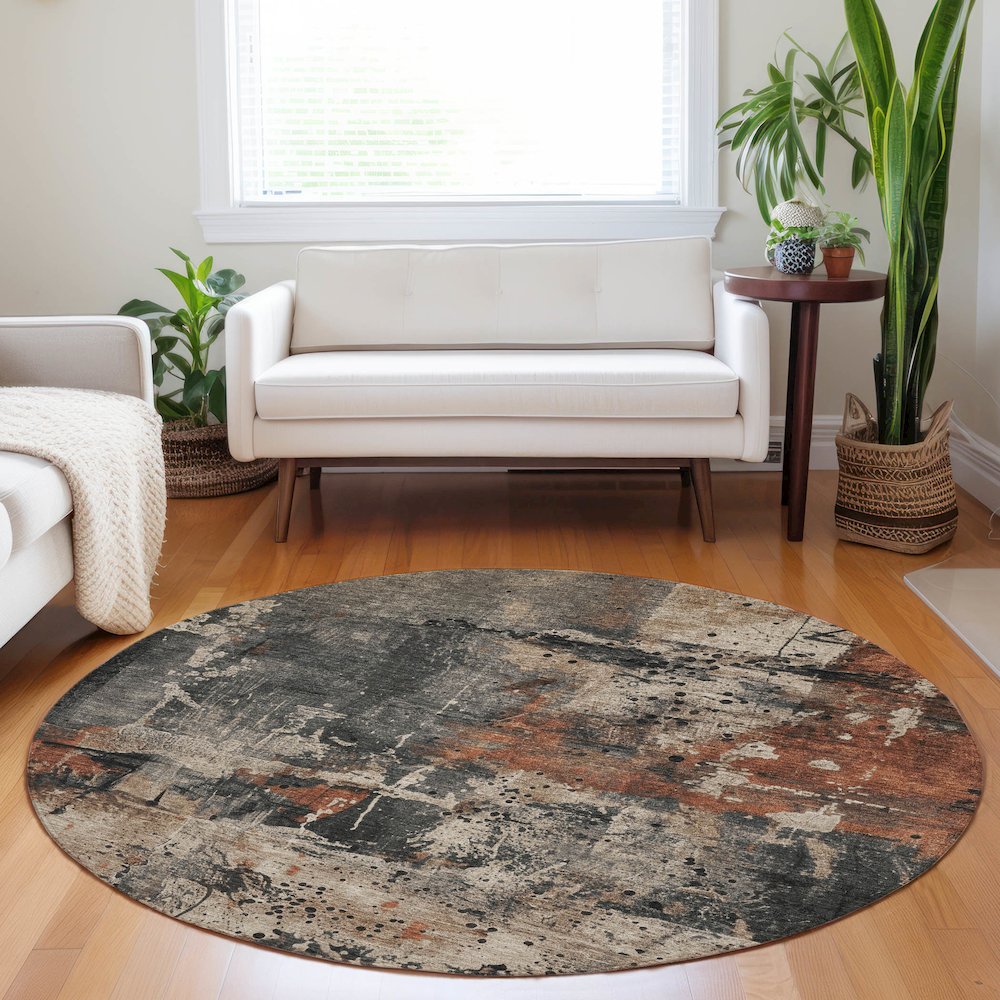 Machine Washable Indoor/Outdoor Chantille Taupe 8' x 8' Round Rug. Picture 5
