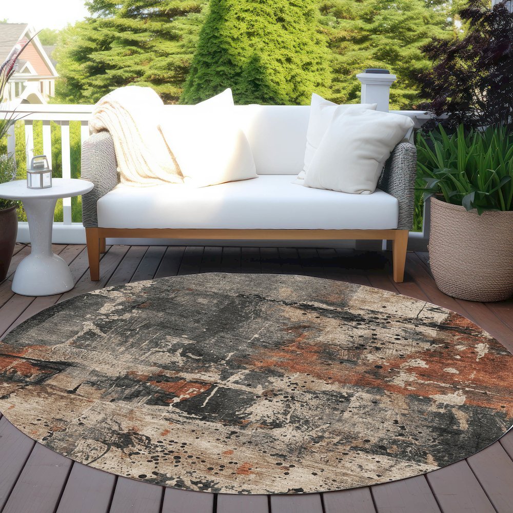 Machine Washable Indoor/Outdoor Chantille Taupe 8' x 8' Round Rug. Picture 6