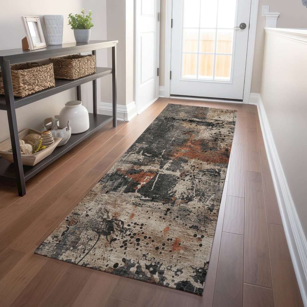 Machine Washable Indoor/Outdoor Chantille Taupe 2'3" x 7'6" Runner Rug. Picture 5