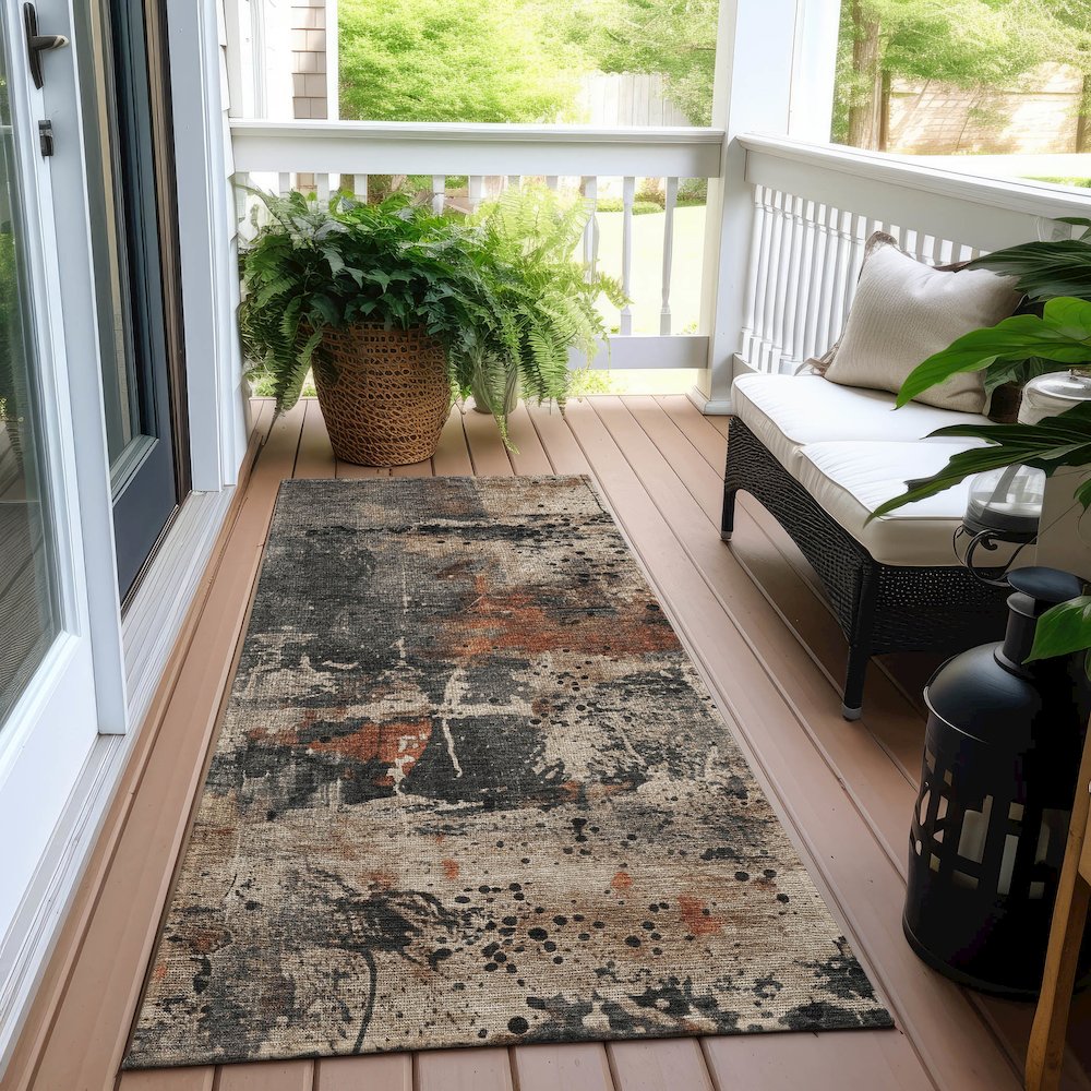 Machine Washable Indoor/Outdoor Chantille Taupe 2'3" x 7'6" Runner Rug. Picture 6