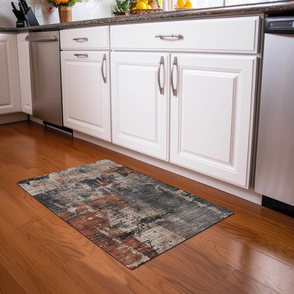 Machine Washable Indoor/Outdoor Chantille Taupe 1'8" x 2'6" Rug. Picture 5