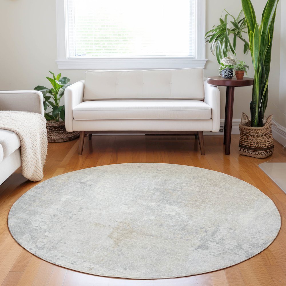 Machine Washable Indoor/Outdoor Chantille Ivory 8' x 8' Round Rug. Picture 5