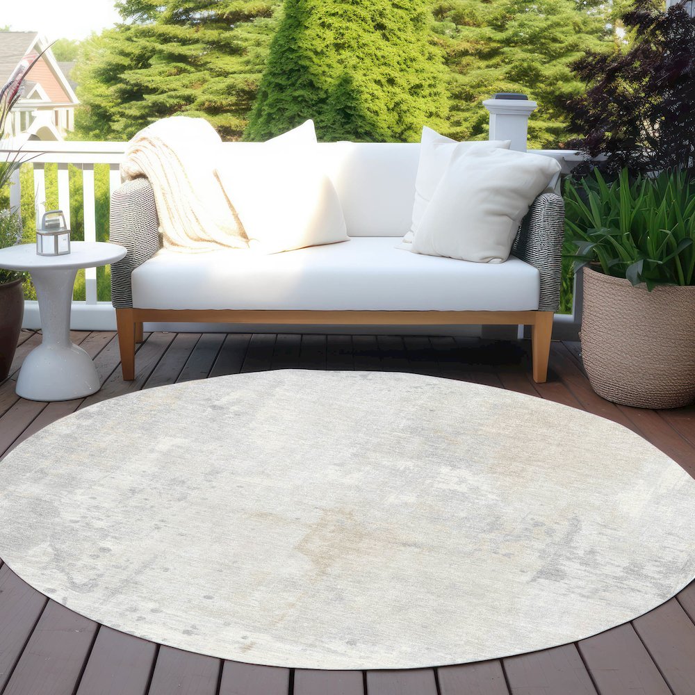 Machine Washable Indoor/Outdoor Chantille Ivory 8' x 8' Round Rug. Picture 6
