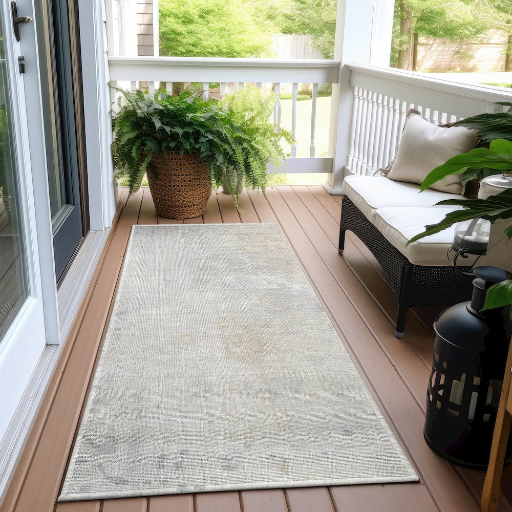 Machine Washable Indoor/Outdoor Chantille Ivory 2'3" x 7'6" Runner Rug. Picture 6