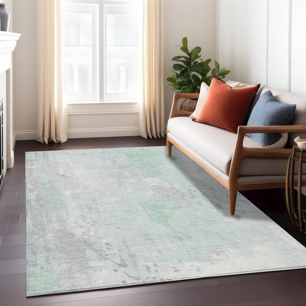 Machine Washable Indoor/Outdoor Chantille Mint 2'6" x 3'10" Rug. Picture 6