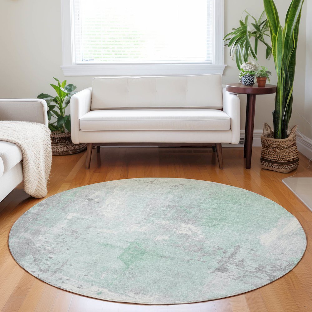 Machine Washable Indoor/Outdoor Chantille Mint 8' x 8' Round Rug. Picture 5