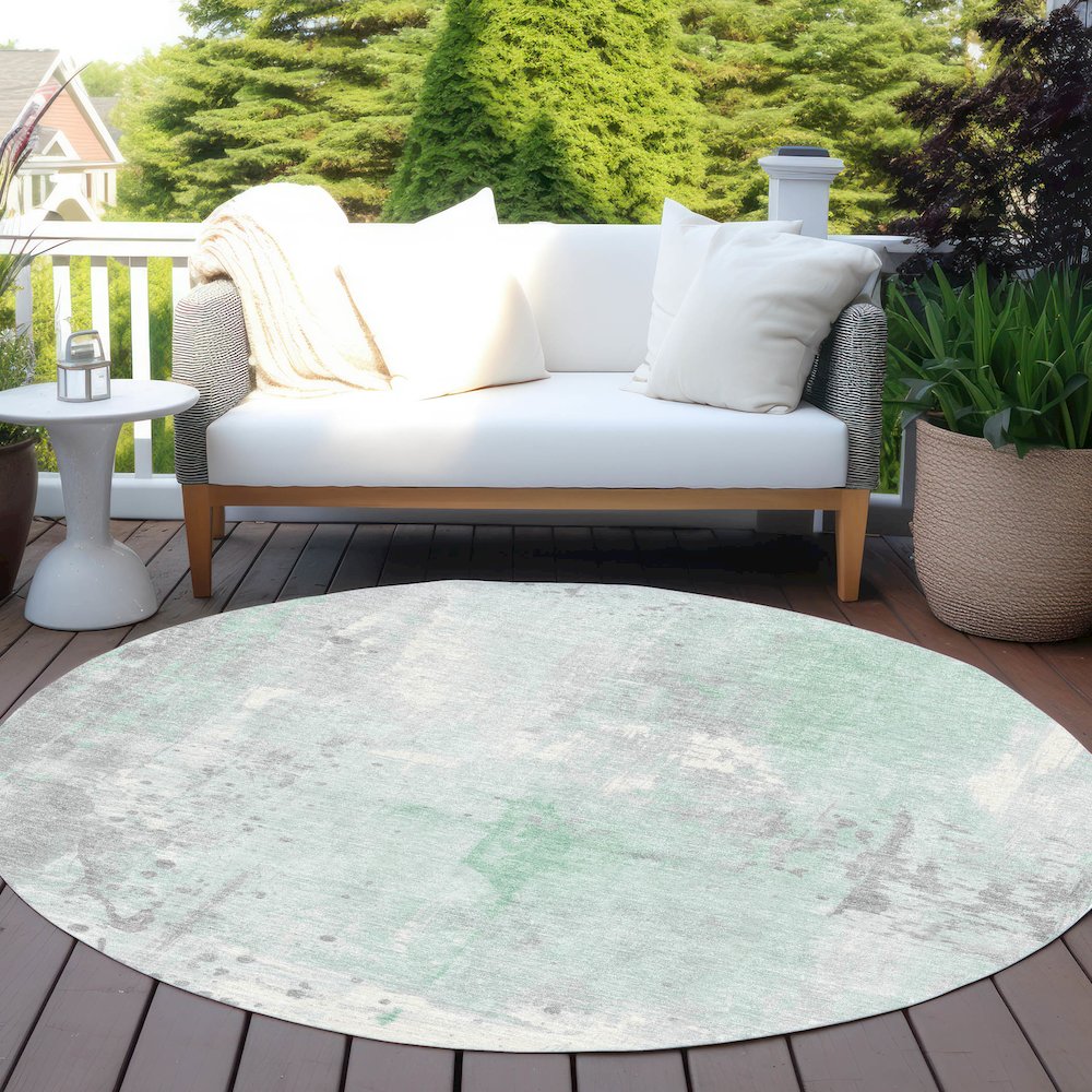 Machine Washable Indoor/Outdoor Chantille Mint 8' x 8' Round Rug. Picture 6