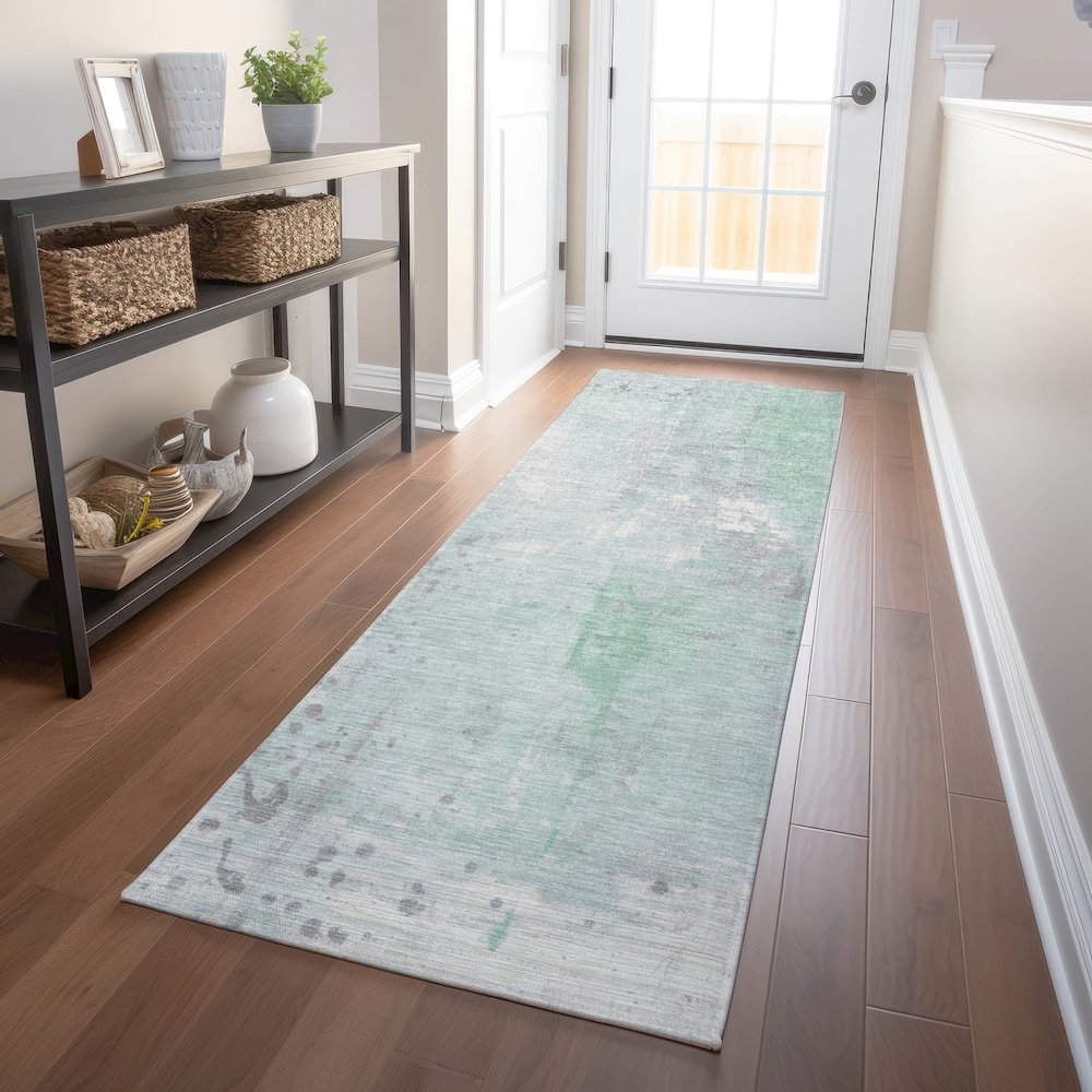 Machine Washable Indoor/Outdoor Chantille Mint 2'3" x 7'6" Runner Rug. Picture 5