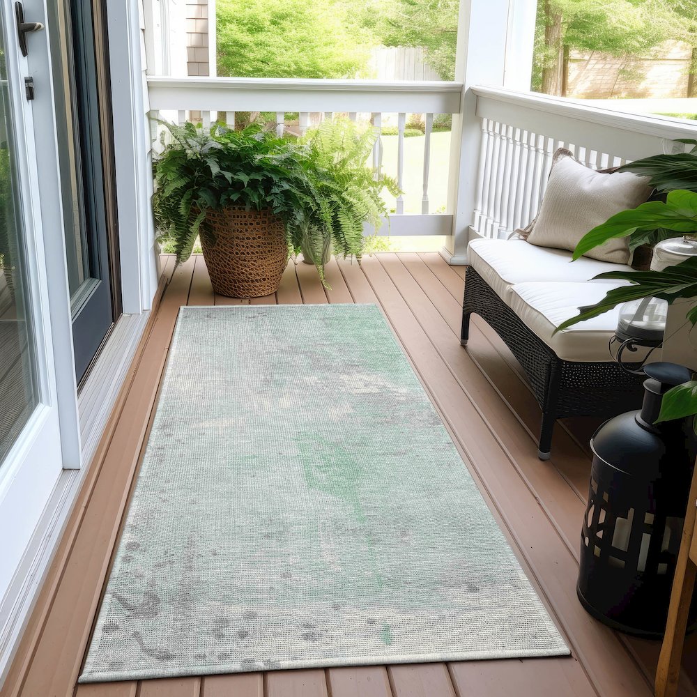 Machine Washable Indoor/Outdoor Chantille Mint 2'3" x 7'6" Runner Rug. Picture 6