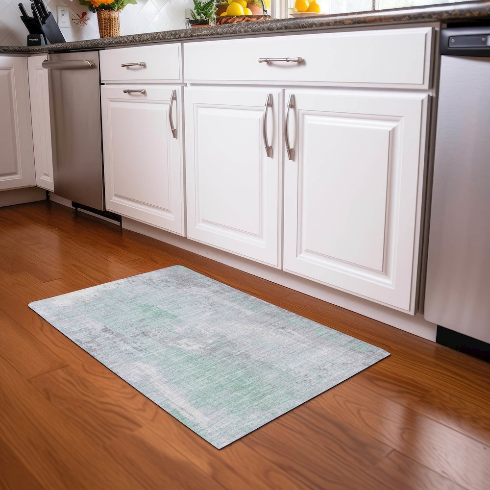 Machine Washable Indoor/Outdoor Chantille Mint 1'8" x 2'6" Rug. Picture 5