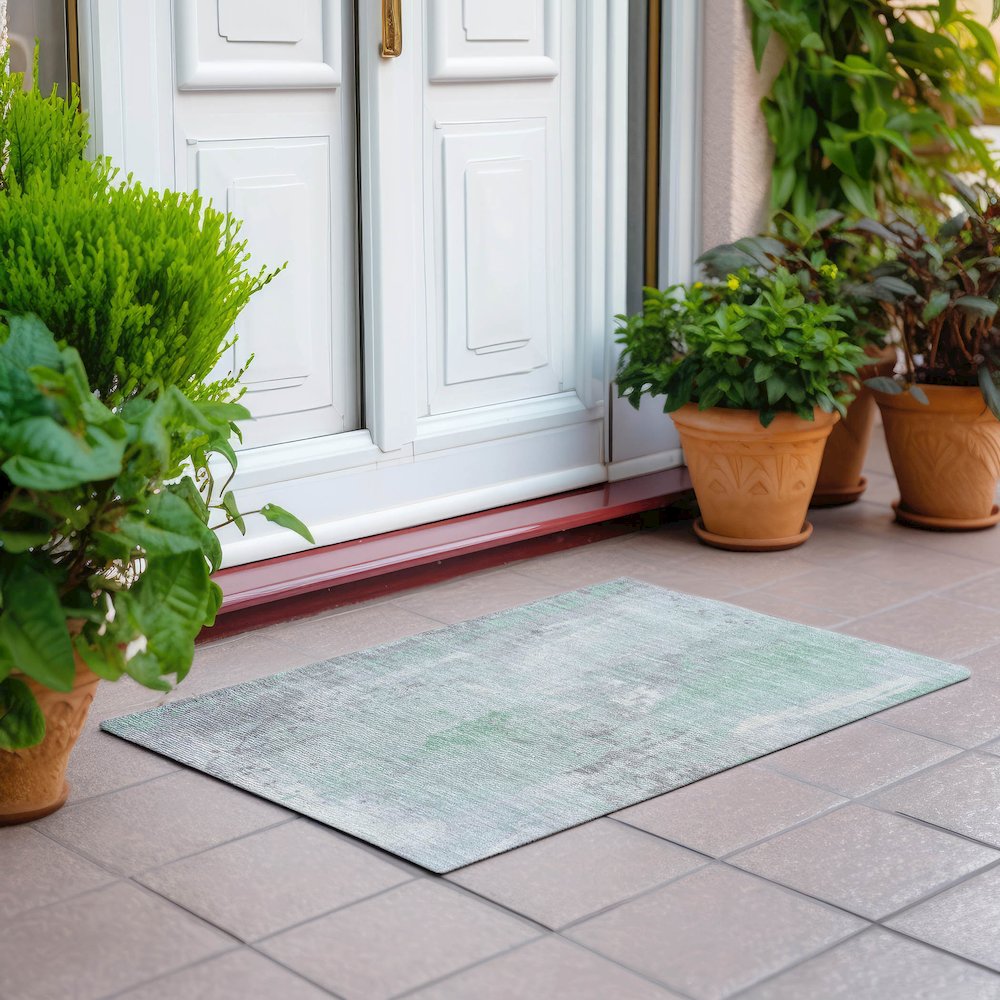 Machine Washable Indoor/Outdoor Chantille Mint 1'8" x 2'6" Rug. Picture 6