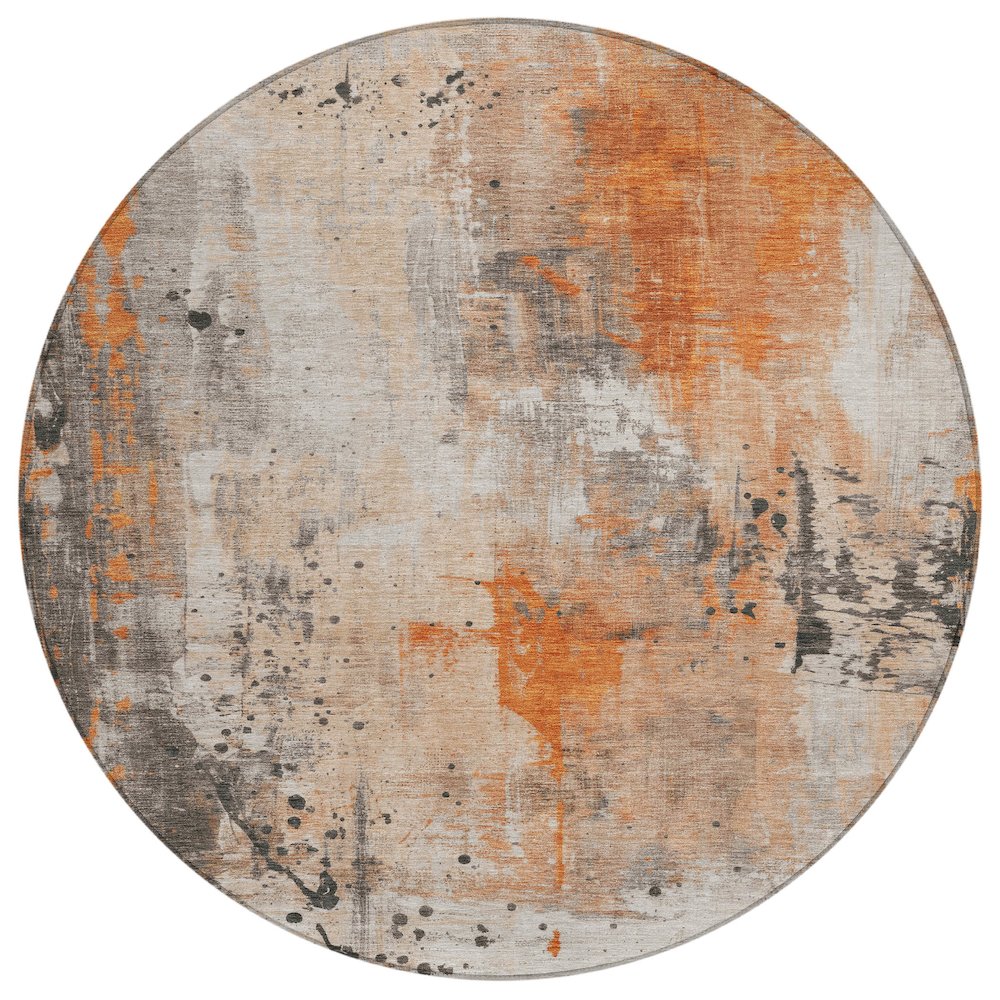 Machine Washable Indoor/Outdoor Chantille Orange 8' x 8' Round Rug. Picture 1