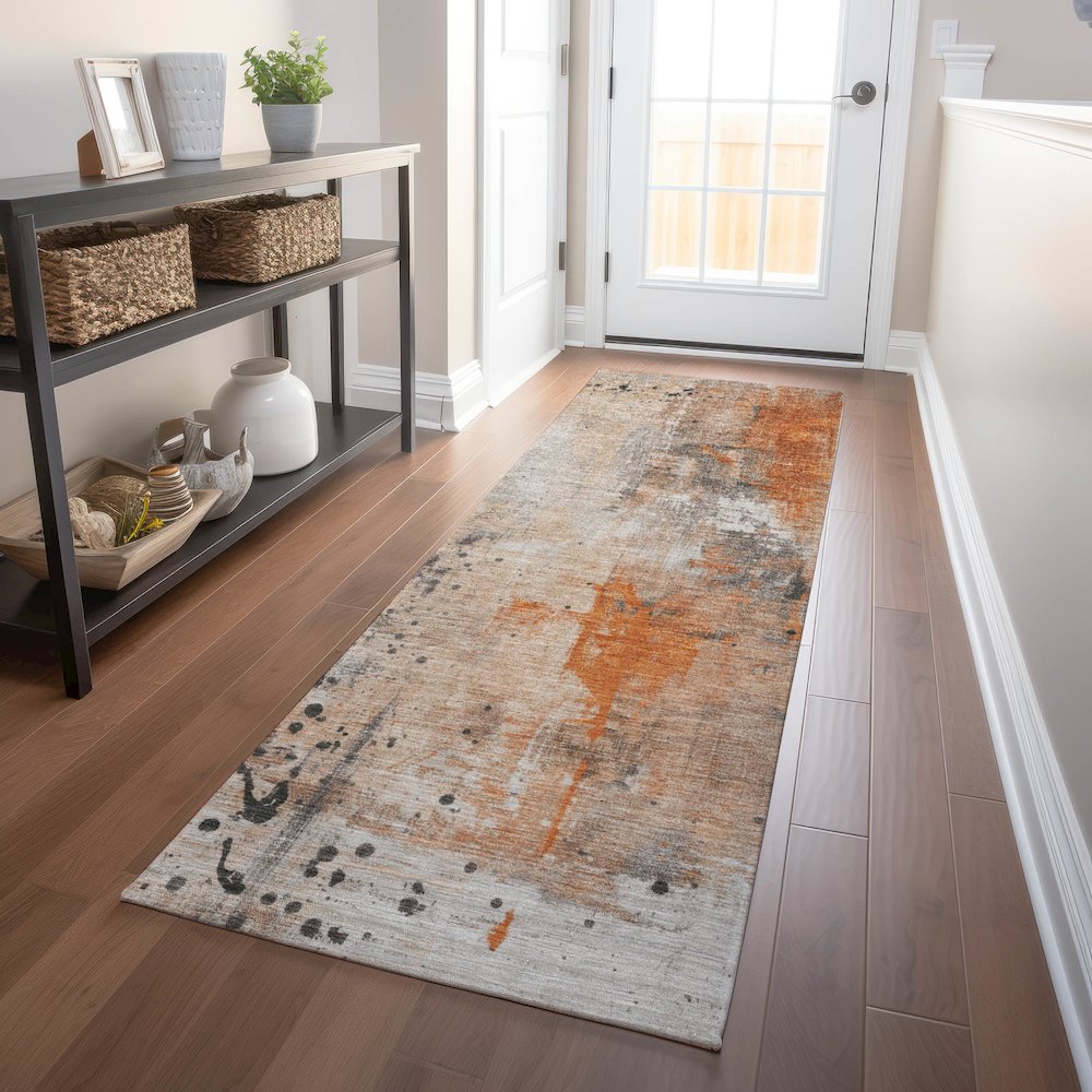 Machine Washable Indoor/Outdoor Chantille Orange 2'3" x 7'6" Runner Rug. Picture 5