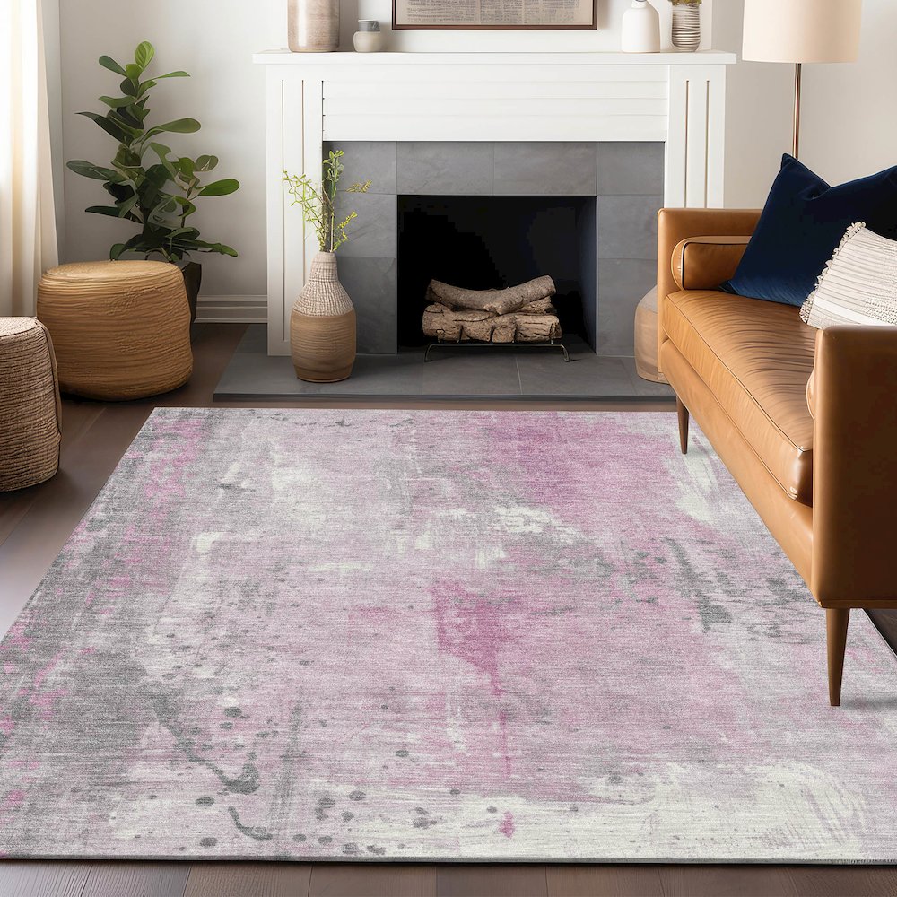 Machine Washable Indoor/Outdoor Chantille Pink 2'6" x 3'10" Rug. Picture 5