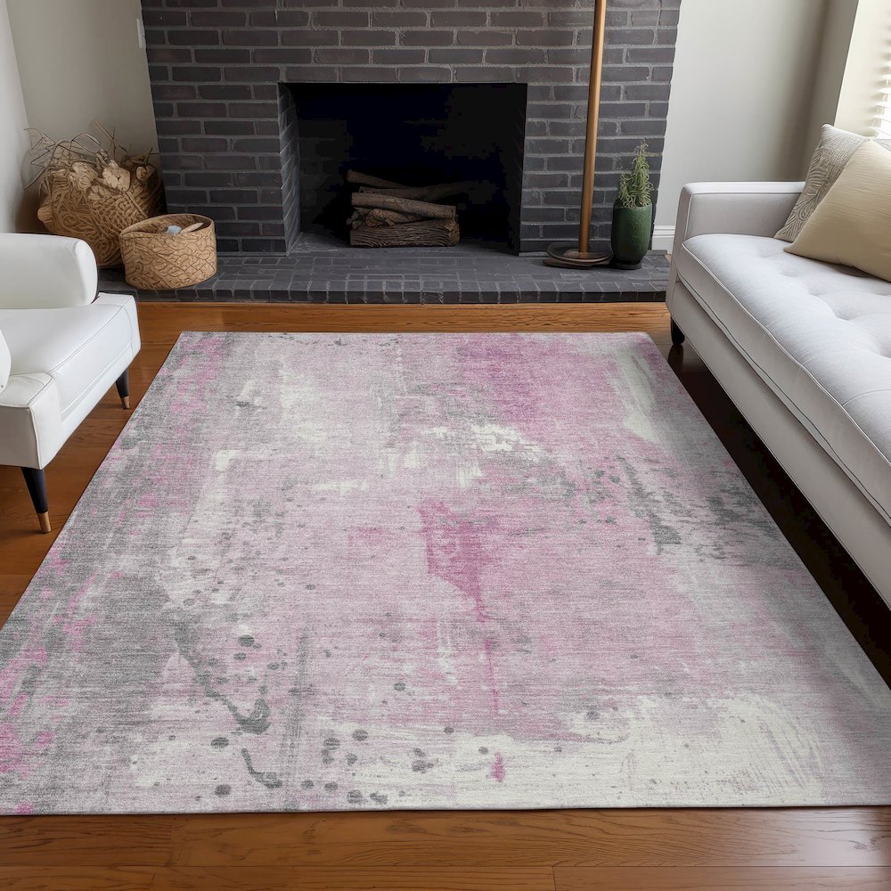 Machine Washable Indoor/Outdoor Chantille Pink 2'6" x 3'10" Rug. Picture 6
