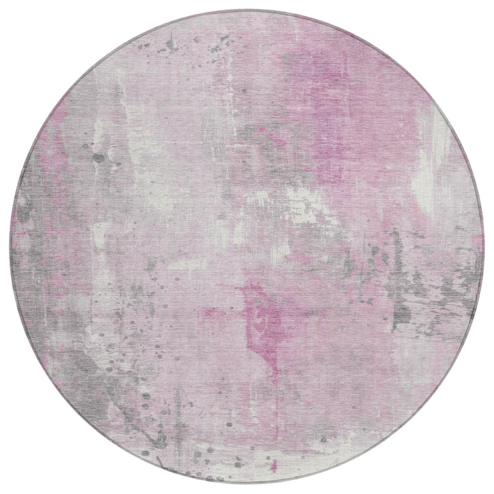 Machine Washable Indoor/Outdoor Chantille Pink 8' x 8' Round Rug. Picture 1