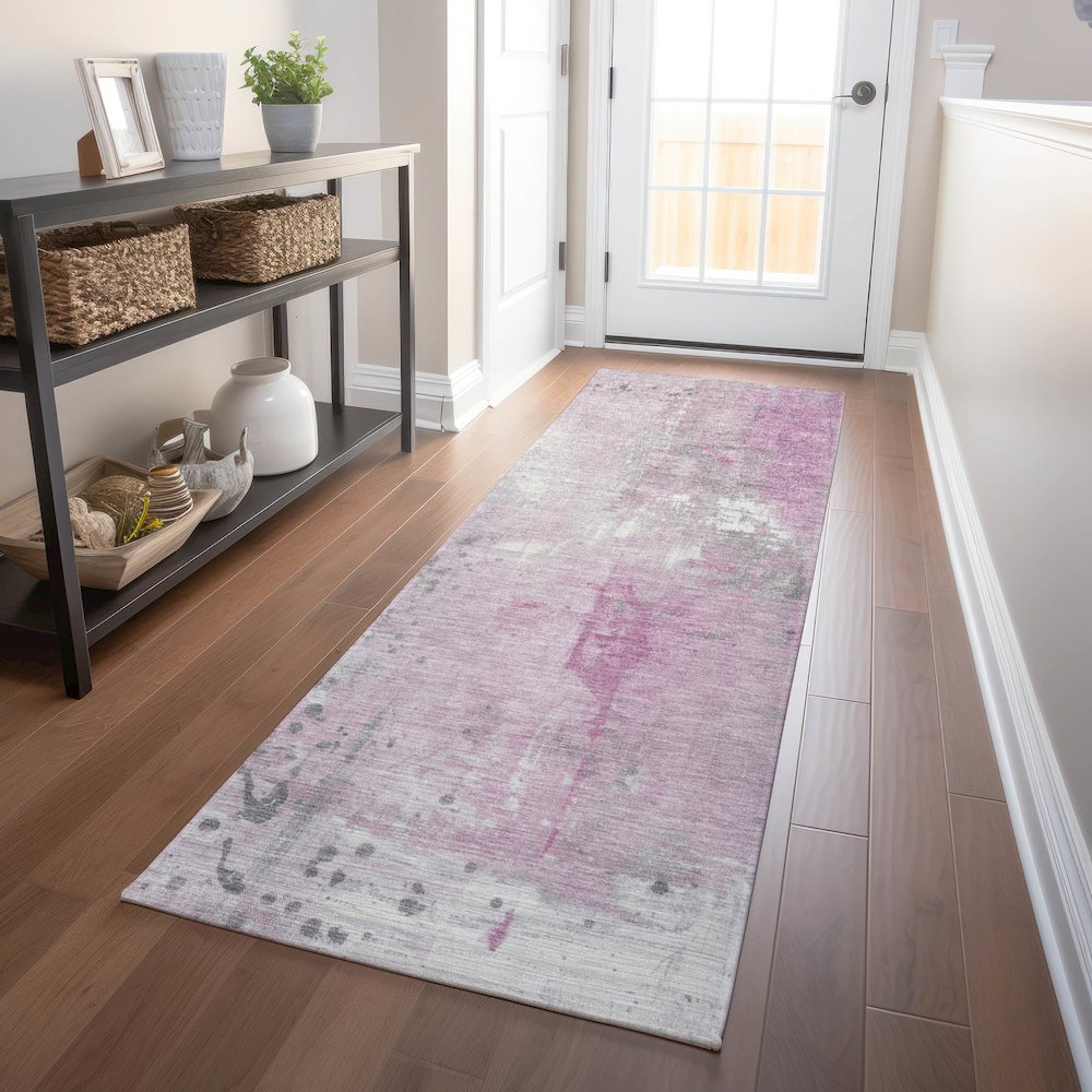 Machine Washable Indoor/Outdoor Chantille Pink 2'3" x 7'6" Runner Rug. Picture 5