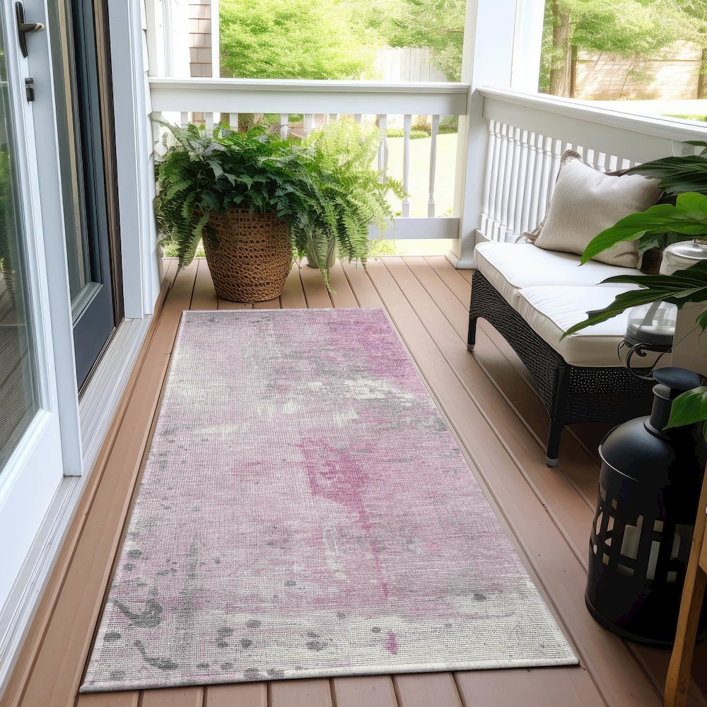 Machine Washable Indoor/Outdoor Chantille Pink 2'3" x 7'6" Runner Rug. Picture 6