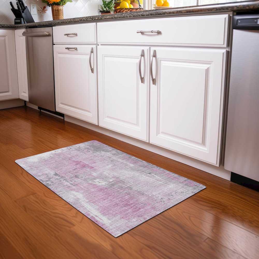 Machine Washable Indoor/Outdoor Chantille Pink 1'8" x 2'6" Rug. Picture 5