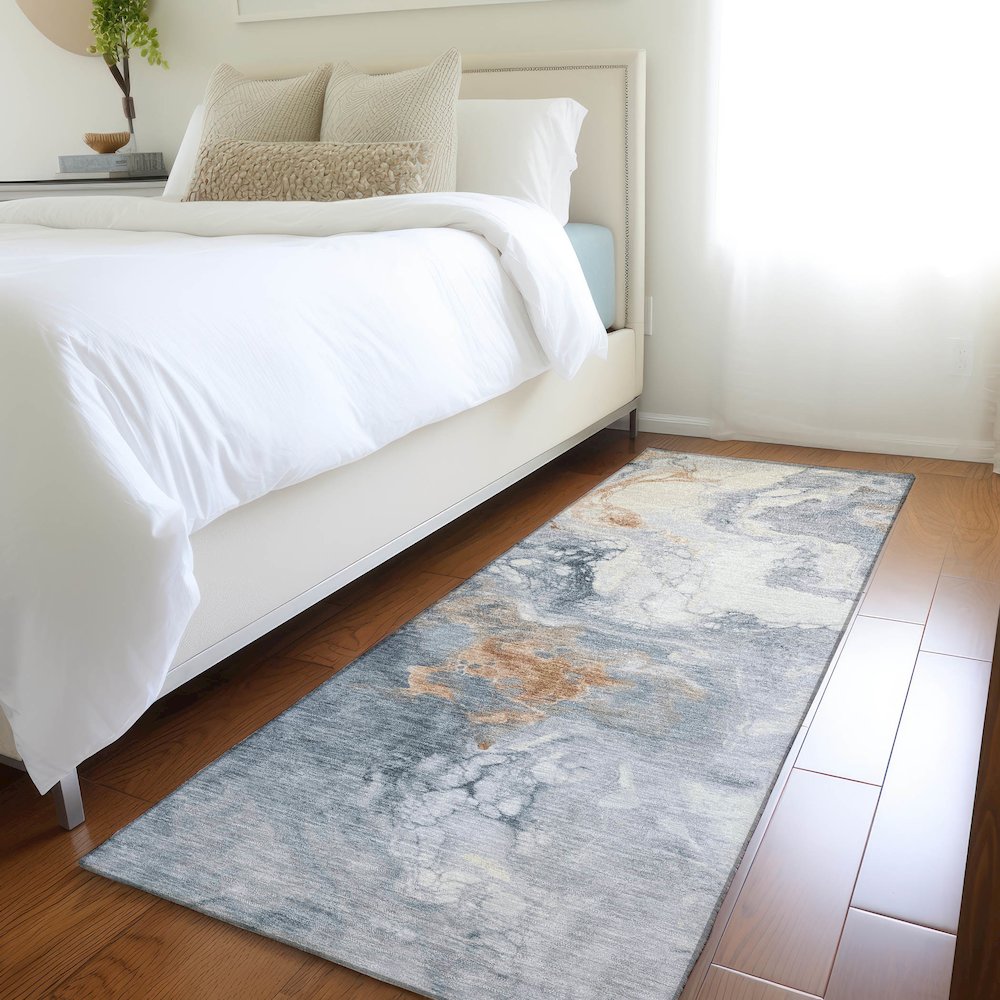 Machine Washable Indoor/Outdoor Chantille Gray 2'3" x 7'6" Runner Rug. Picture 5