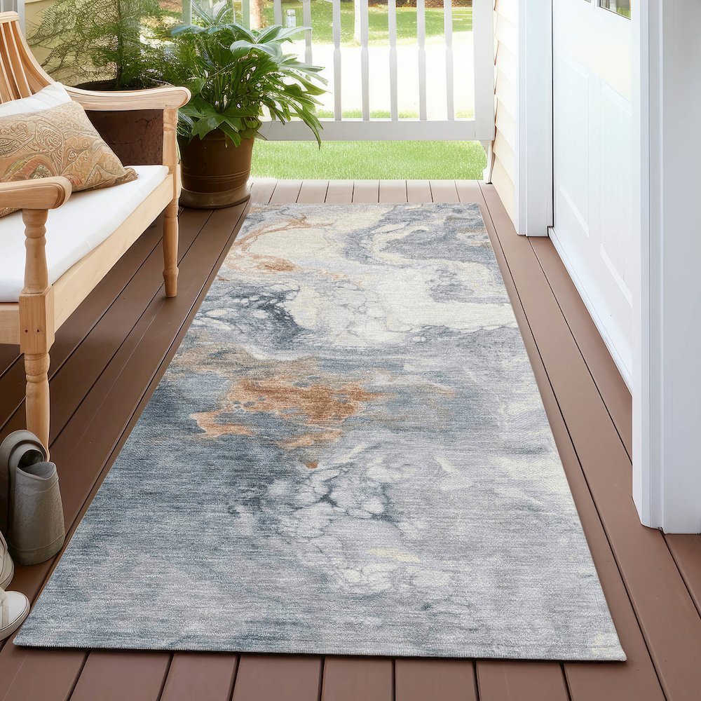 Machine Washable Indoor/Outdoor Chantille Gray 2'3" x 7'6" Runner Rug. Picture 6