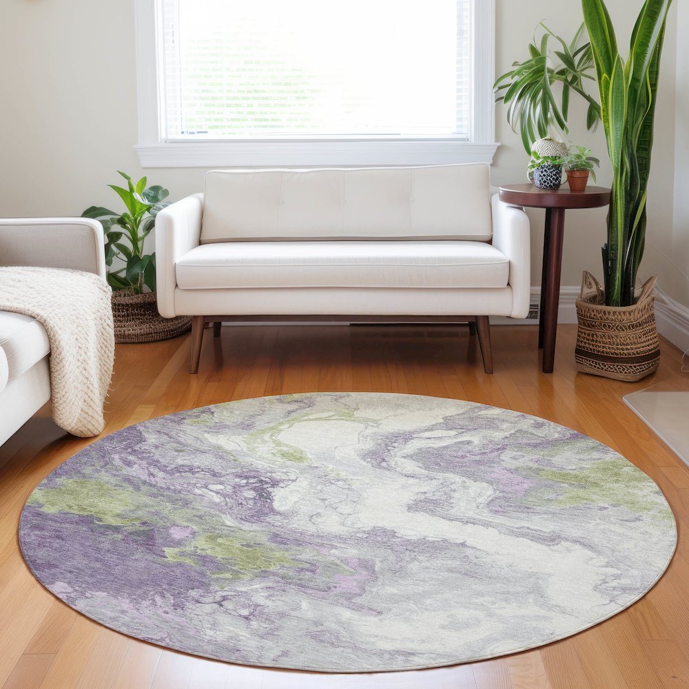 Machine Washable Indoor/Outdoor Chantille Lavender 8' x 8' Round Rug. Picture 5