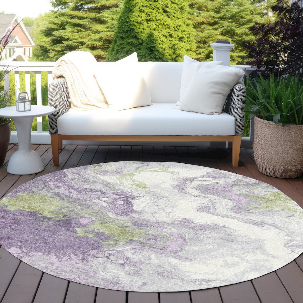Machine Washable Indoor/Outdoor Chantille Lavender 8' x 8' Round Rug. Picture 6