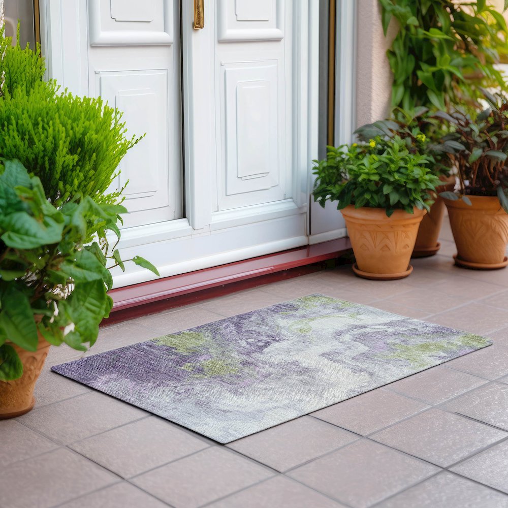 Machine Washable Indoor/Outdoor Chantille Lavender 1'8" x 2'6" Rug. Picture 6