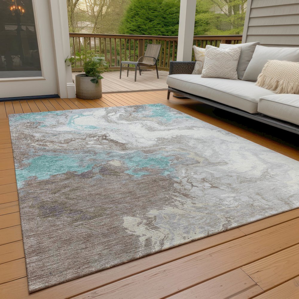 Machine Washable Indoor/Outdoor Chantille Teal 2'6" x 3'10" Rug. Picture 8
