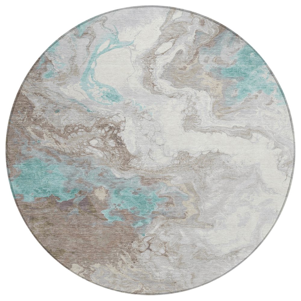 Machine Washable Indoor/Outdoor Chantille Teal 8' x 8' Round Rug. Picture 1