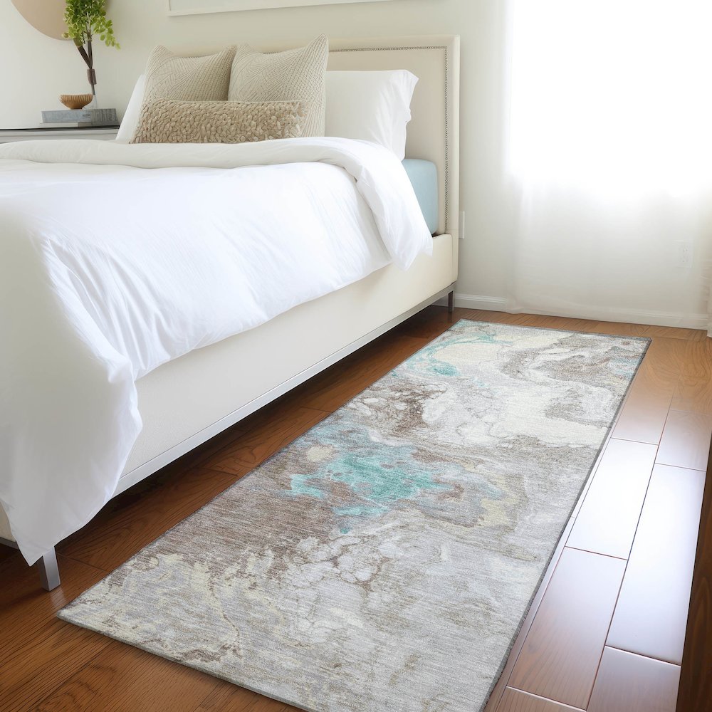 Machine Washable Indoor/Outdoor Chantille Teal 2'3" x 7'6" Runner Rug. Picture 5