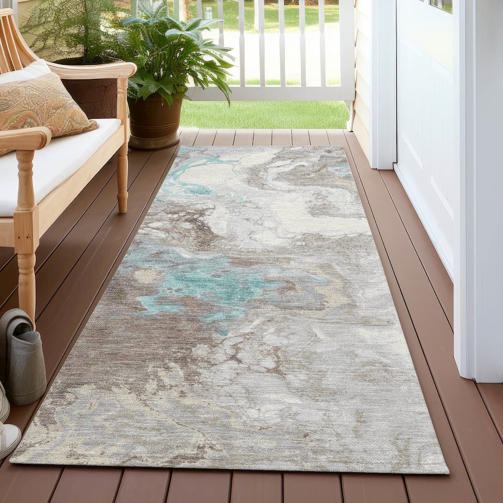 Machine Washable Indoor/Outdoor Chantille Teal 2'3" x 7'6" Runner Rug. Picture 6