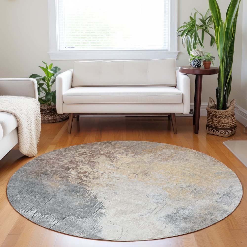 Machine Washable Indoor/Outdoor Chantille Coral 8' x 8' Round Rug. Picture 5