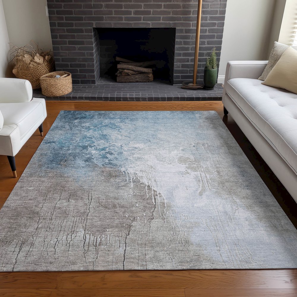 Machine Washable Indoor/Outdoor Chantille Denim 2'6" x 3'10" Rug. Picture 6