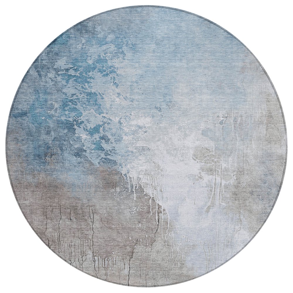 Machine Washable Indoor/Outdoor Chantille Denim 8' x 8' Round Rug. Picture 1