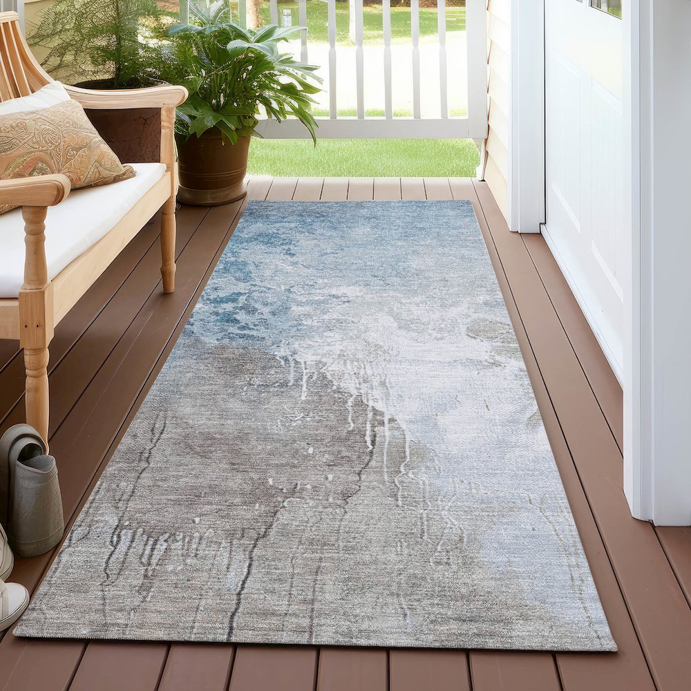 Machine Washable Indoor/Outdoor Chantille Denim 2'3" x 7'6" Runner Rug. Picture 6