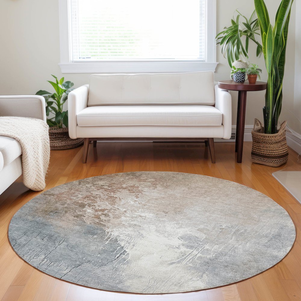 Machine Washable Indoor/Outdoor Chantille Paprika 8' x 8' Round Rug. Picture 5