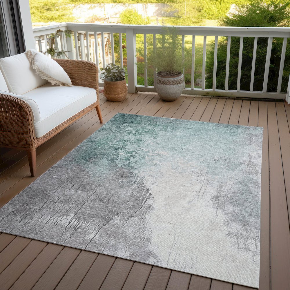 Machine Washable Indoor/Outdoor Chantille Seafoam 2'6" x 3'10" Rug. Picture 7