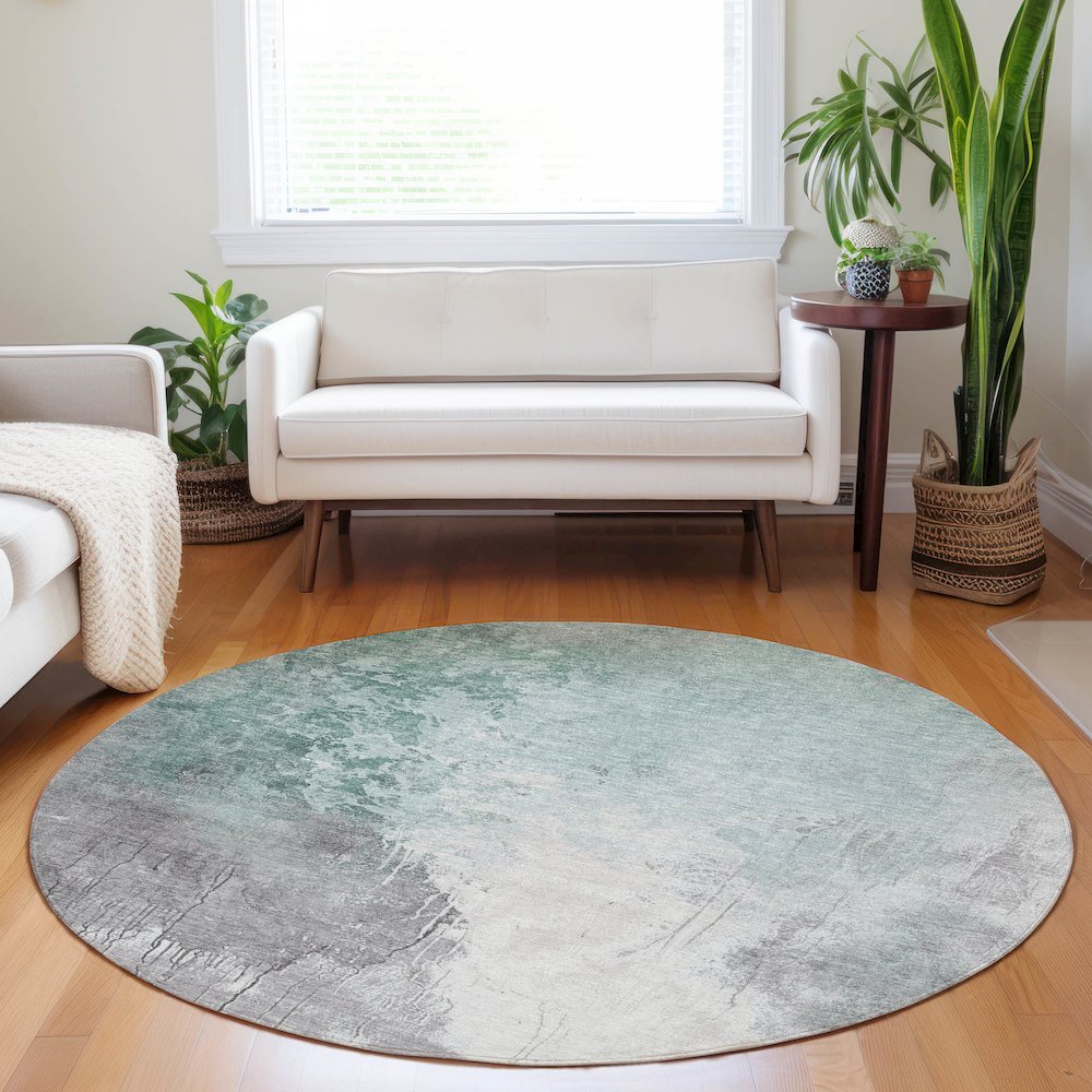 Machine Washable Indoor/Outdoor Chantille Seafoam 8' x 8' Round Rug. Picture 5