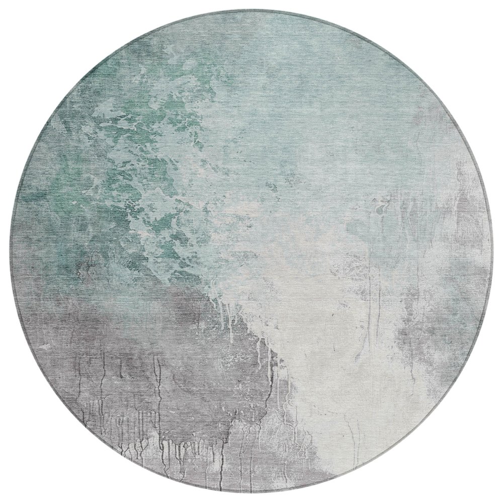Machine Washable Indoor/Outdoor Chantille Seafoam 8' x 8' Round Rug. Picture 1